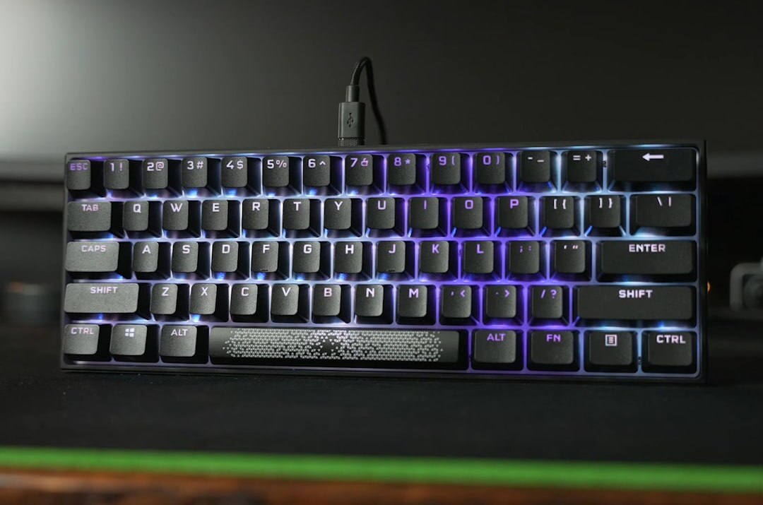 Close-up of a mechanical keyboard with backlit keys